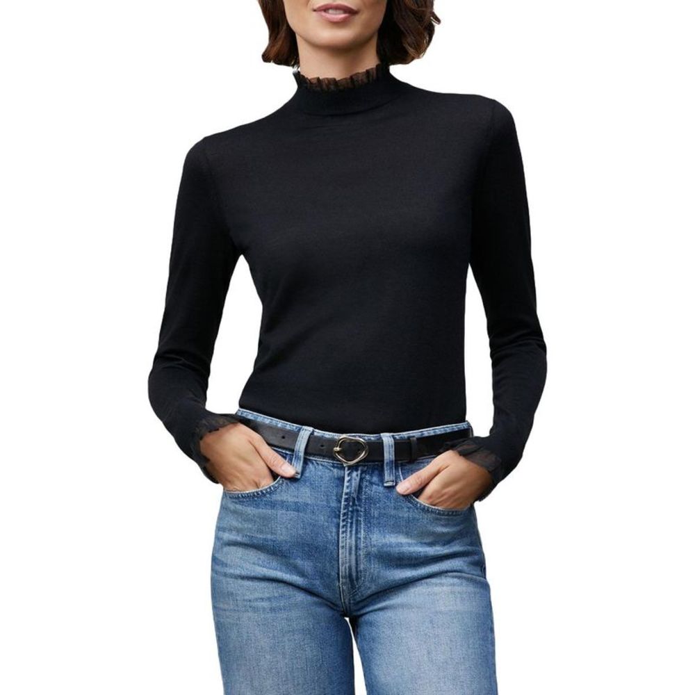 Lafayette 148 New York Womens Black Ruffled Long Sleeves Blouse Top Shirt NWT